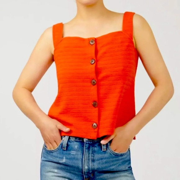J. Crew Textured Button Front Tank Burnt Orange Cropped Size 3X NWT - Picture 2 of 7